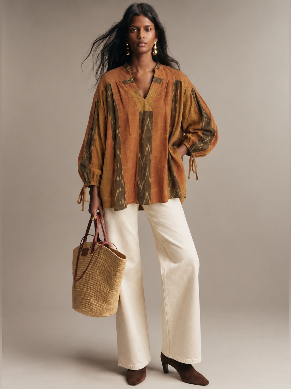 Rust Orange Brown Peasant Tunic 1X